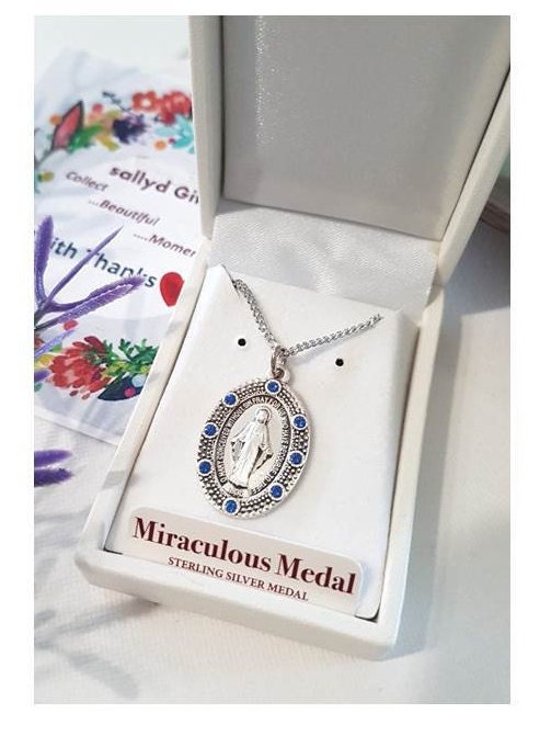 Sterling Silver Lady Of Grace Necklace/Sterling Our lady of Miraculous Medal Pendant/Virgin Mary Sterling Medal/Silver Mother Of God Jewelry