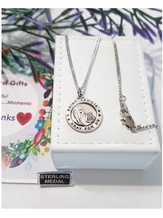 St Cecilia Sterling Medal/Sterling Silver Saint Cecilia Pendant/Silver St Cecil Patron Saint Of Musicians and Choir/Catholic Female Saints