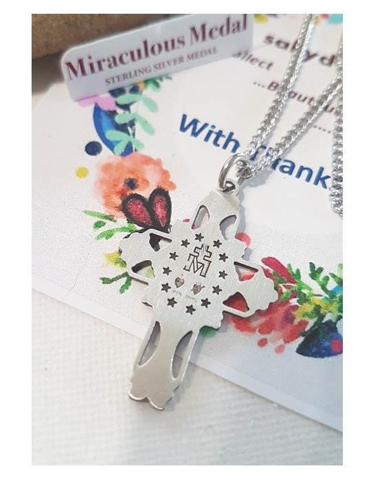 Sterling Silver Miraculous Medal/Silver Cross with Miraculous Medal/Our Lady Of Grace Silver Necklace for Men and Women/Virgin Mary Necklace