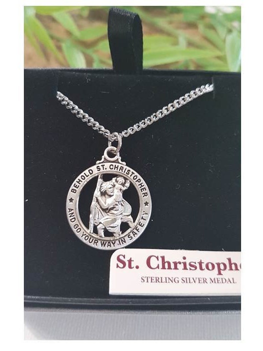 Men’s St Christopher Sterling Silver Necklace, Adult Sterling Saint Christopher, Patron Saint for Travellers, Silver Patron Saint Medal