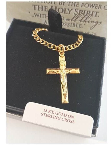 Gold Over Sterling Silver Crucifix/Gold On Silver Crucifix Pendant/Mens Solid Crucifix Necklace/Crucifix Necklace Gold For Men and Women