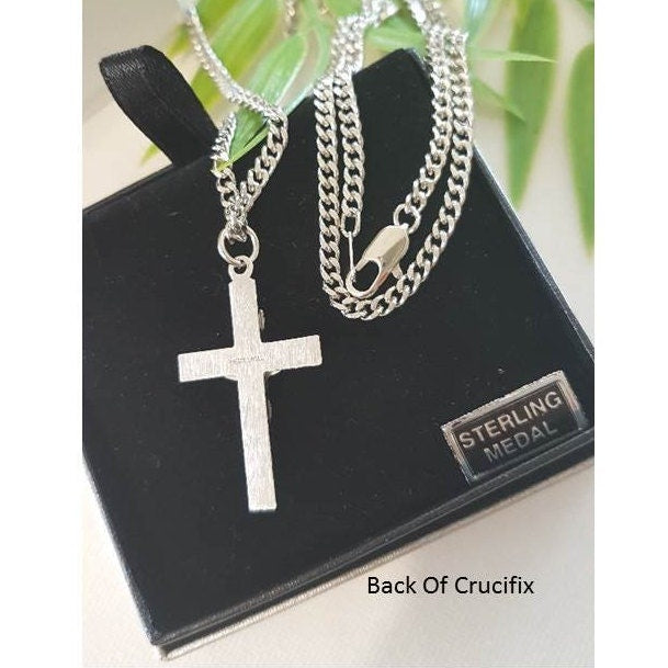 Sterling Silver Solid Crucifix Pendant/Chapel Sterling Crucifix Necklace for Adults/Silver Crucifix Pendant for Confirmation, Graduation