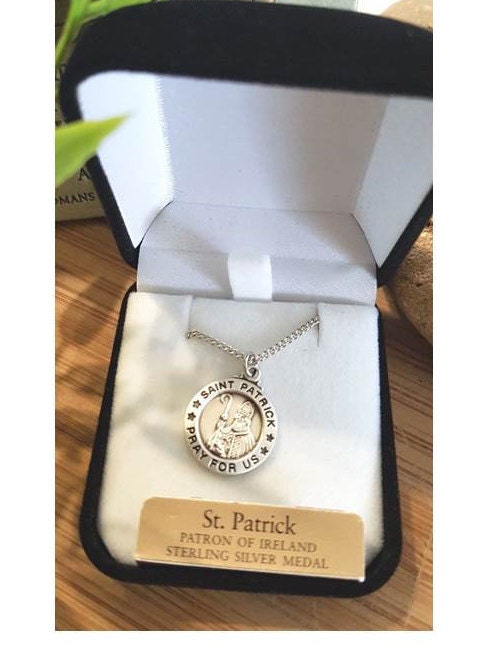 St Patrick Sterling Silver medal/Saint Patrick Patron saint Of Ireland Medal/Sterling Silver Saint Necklace/Boys Confirmation Gifts