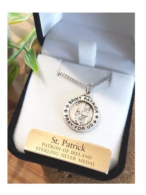 St Patrick Sterling Silver medal/Saint Patrick Patron saint Of Ireland Medal/Sterling Silver Saint Necklace/Boys Confirmation Gifts
