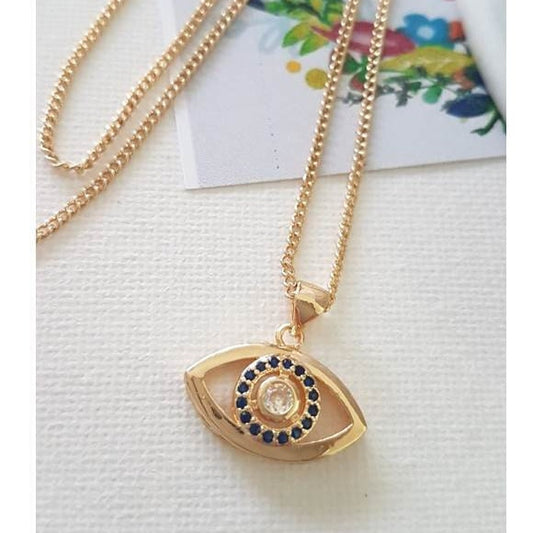 Gold Filled Evil Eye with Sapphire CZ Necklace,14K Gold Filled Evil Eye Pendant, Ladies Lucky Eye Necklace, Gold Evil Eye Jewelry