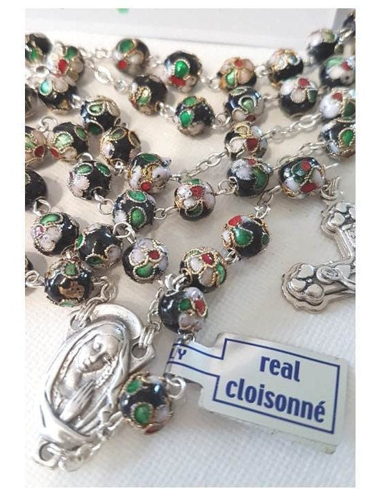 Real Cloisonne Rosary/Black Genuine Cloisonne Rosary/Catholic Rosary with Italian Cloisonne Beads/Italy imports beads/Black Catholic Rosary