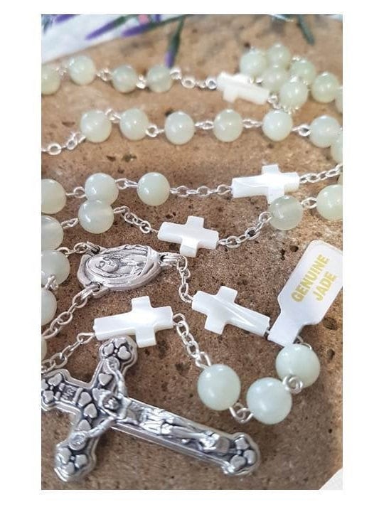 Genuine Jade Gemstone Rosary/Real Gemstone Jade and Mother Of Pearl Rosary/Italian Gemstone Catholic Prayer Beads/Mother Of Pearl Cross bead