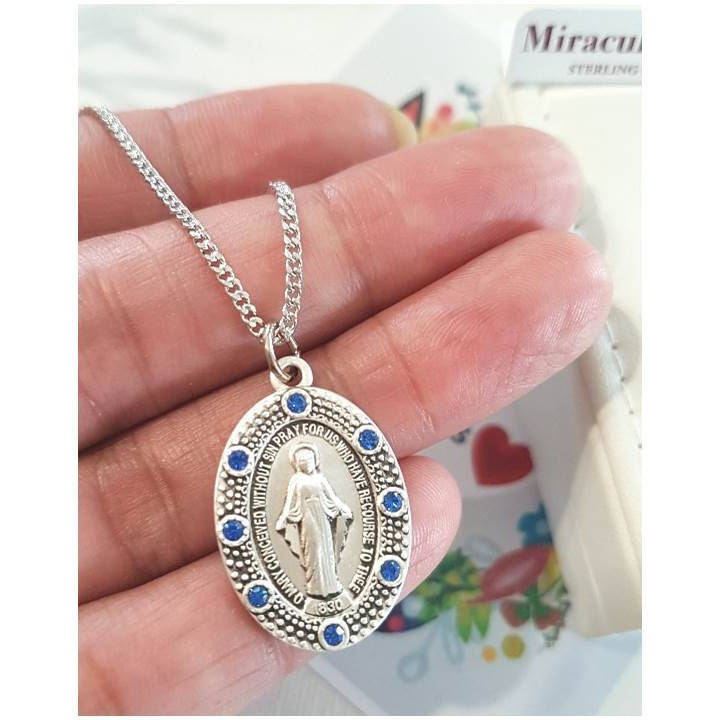 Sterling Silver Lady Of Grace Necklace/Sterling Our lady of Miraculous Medal Pendant/Virgin Mary Sterling Medal/Silver Mother Of God Jewelry