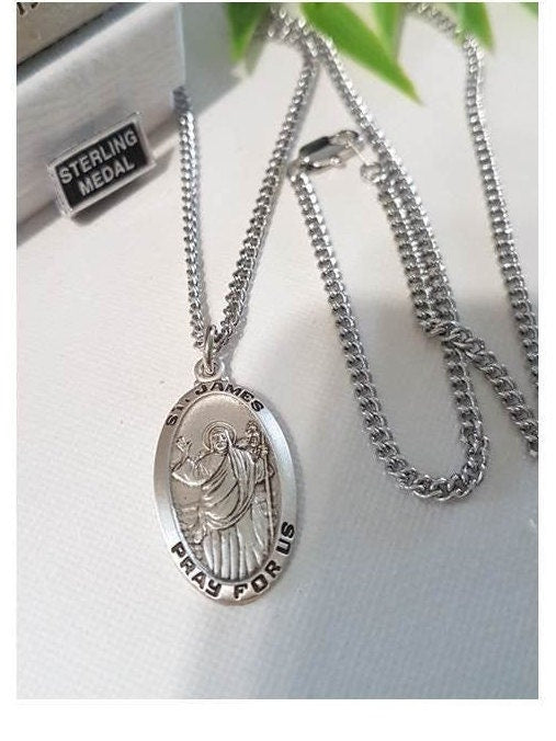 Sterling St James Medal/Sterling Silver Saint James/Males Catholic Patron Saint Jewelry/Mens Catholic and Christian Jewelry