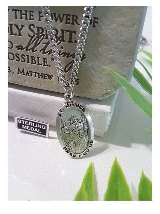 Sterling St James Medal/Sterling Silver Saint James/Males Catholic Patron Saint Jewelry/Mens Catholic and Christian Jewelry