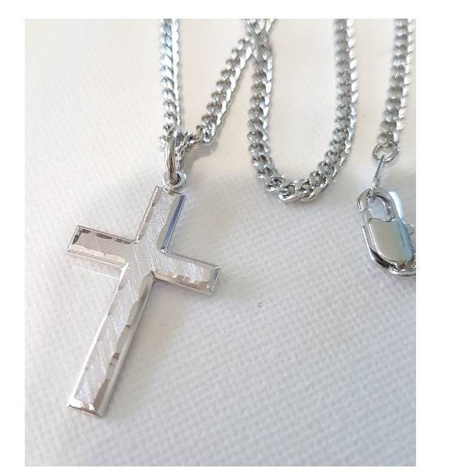 Mens Sterling Silver Cross Necklace/Silver Cross Necklace/Men and Women Christian Cross Jewelry/Heavy Chain quality Sterling Cross