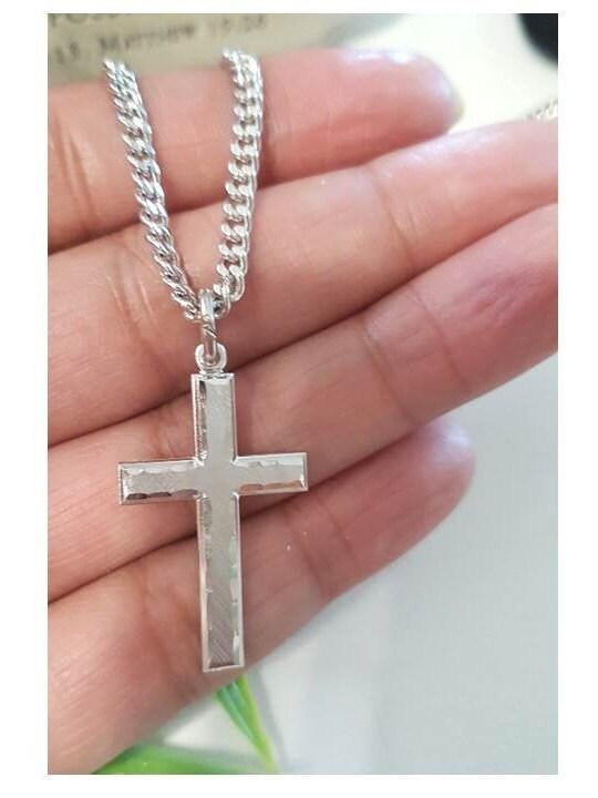 Mens Sterling Silver Cross Necklace/Silver Cross Necklace/Men and Women Christian Cross Jewelry/Heavy Chain quality Sterling Cross