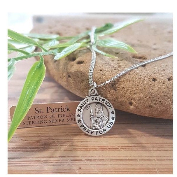 St Patrick Sterling Silver medal/Saint Patrick Patron saint Of Ireland Medal/Sterling Silver Saint Necklace/Boys Confirmation Gifts