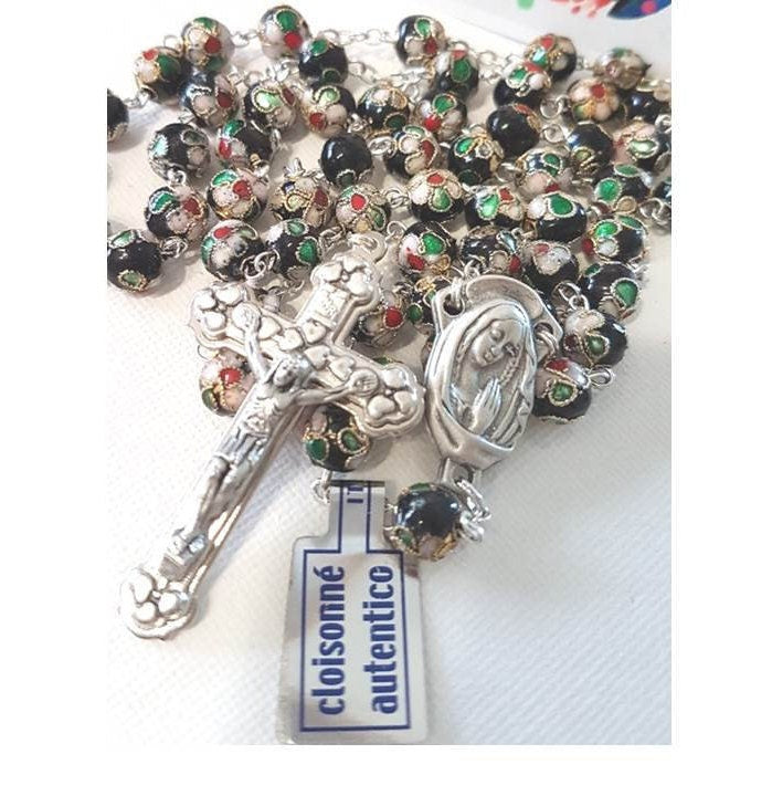 Real Cloisonne Rosary/Black Genuine Cloisonne Rosary/Catholic Rosary with Italian Cloisonne Beads/Italy imports beads/Black Catholic Rosary