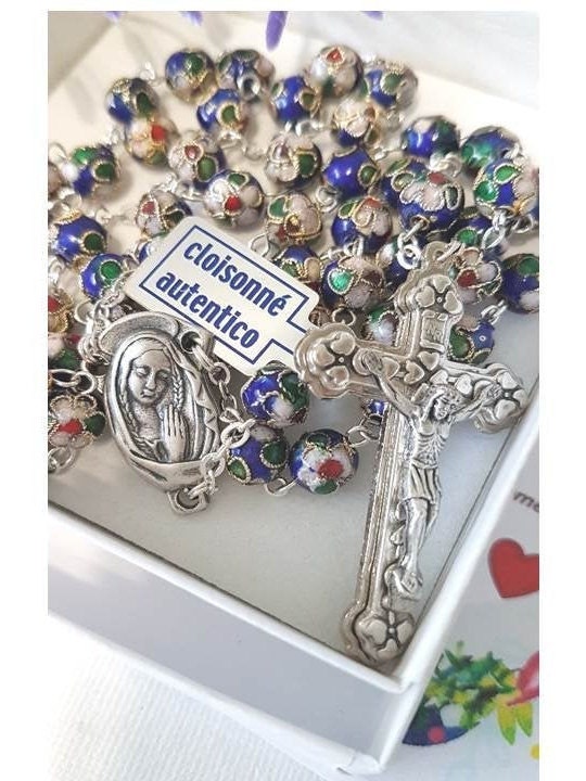 Elegant Genuine Cloissonne Blue Rosary Beads/Real Glass 8mm Dark Blue Cloisonne Rosary/Cloisonne Italian Beads/Italy Imports Beads & medals