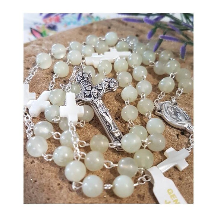 Genuine Jade Gemstone Rosary/Real Gemstone Jade and Mother Of Pearl Rosary/Italian Gemstone Catholic Prayer Beads/Mother Of Pearl Cross bead