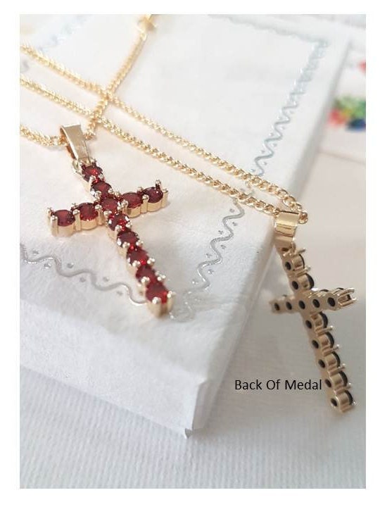 Garnet Cross Pendant/Jet Black Gold Cross Necklace/14K Gold Filled CZ Paved Pendant/Ladies Cross Necklace/Christian Gold Cross Pendant