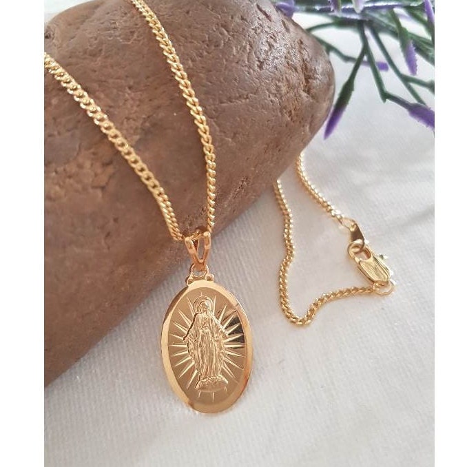 Virgin Mary Gold Filled Pendant/18K Gold Filled Our Lady Of Grace Necklace/Ladies Miraculous Lady Pendant/Girls Gold Filled Madonna Pendant