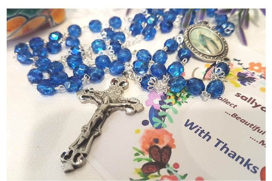 Our Lady Of Grace Rosary,Sky Blue Rosary with Miraculous Lady Centrepiece,Strong  Linked Rosary, Ladies and Mother's Day Crystal Rosary