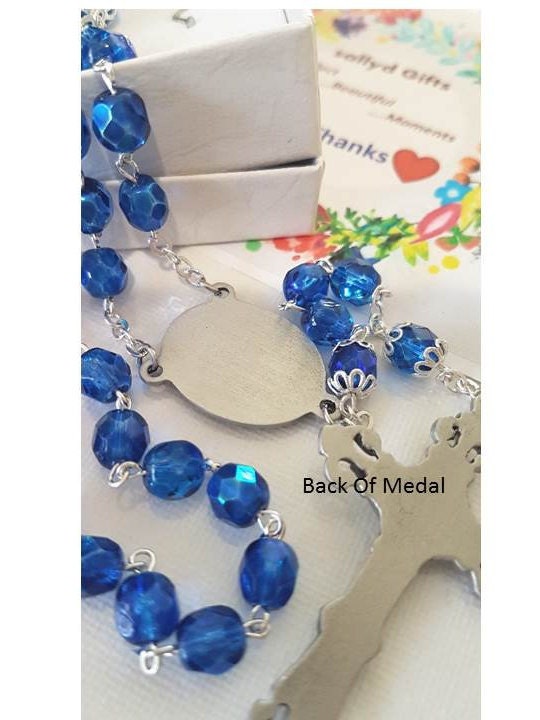 Our Lady Of Grace Rosary,Sky Blue Rosary with Miraculous Lady Centrepiece,Strong  Linked Rosary, Ladies and Mother's Day Crystal Rosary
