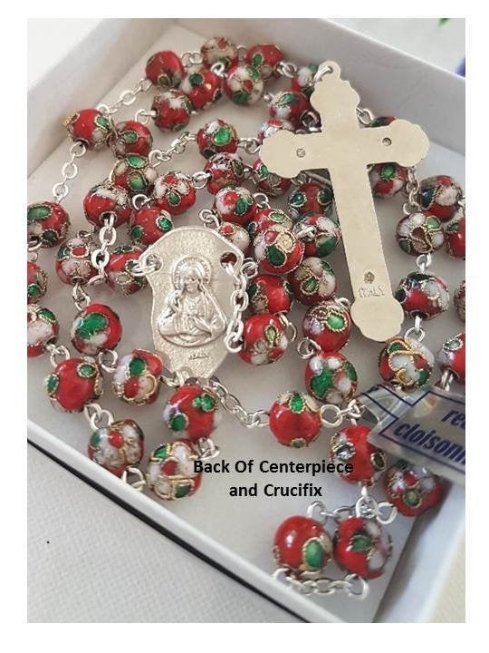 Genuine Red Cloisonne Rosary/8mm Italian Glass Cloisonne Rosary/Big Beads Red Rosary/Italian Parts Rosary/Strong Red Catholic Prayer Beads