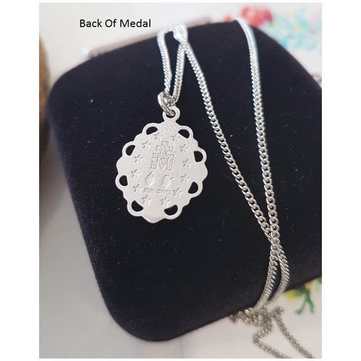 Blue Miraculous Medal Necklace,Sterling Silver Virgin Mary Pendant with Blue Epoxy,Blue Our Lady In Grace Pendant for Ladies,Gifts For Her