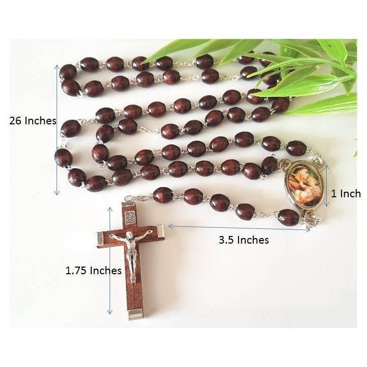 Wood Rosary with Patron Saint,Men's Rosary, Black or Brown Oval Beads Wood Rosary, Boys Communion and Confirmation Gift, Choose Saint Medal