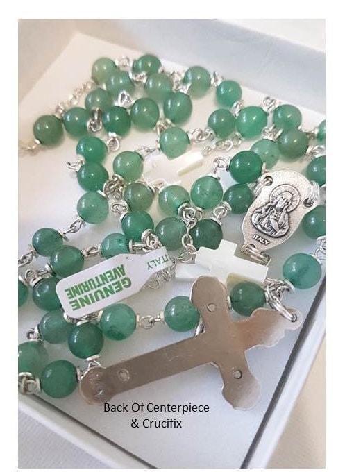 Aventurine Gemstone Rosary/Genuine Gemstone and Mother Of Pearl Rosary/Healing Aventurine Prayer Beads/Mother Of Pearl Cross/Italian Beads