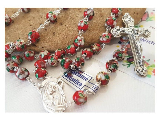 Genuine Red Cloisonne Rosary/8mm Italian Glass Cloisonne Rosary/Big Beads Red Rosary/Italian Parts Rosary/Strong Red Catholic Prayer Beads