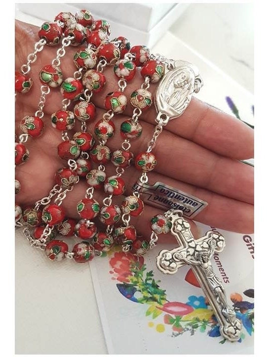Genuine Red Cloisonne Rosary/8mm Italian Glass Cloisonne Rosary/Big Beads Red Rosary/Italian Parts Rosary/Strong Red Catholic Prayer Beads