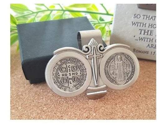 Car Visor St Benedict/Saint Benedict Car Clip/Patron Saint Automobile Clip/Religious Travel Accessories/Auto Rosary/Pewter Medal For Car