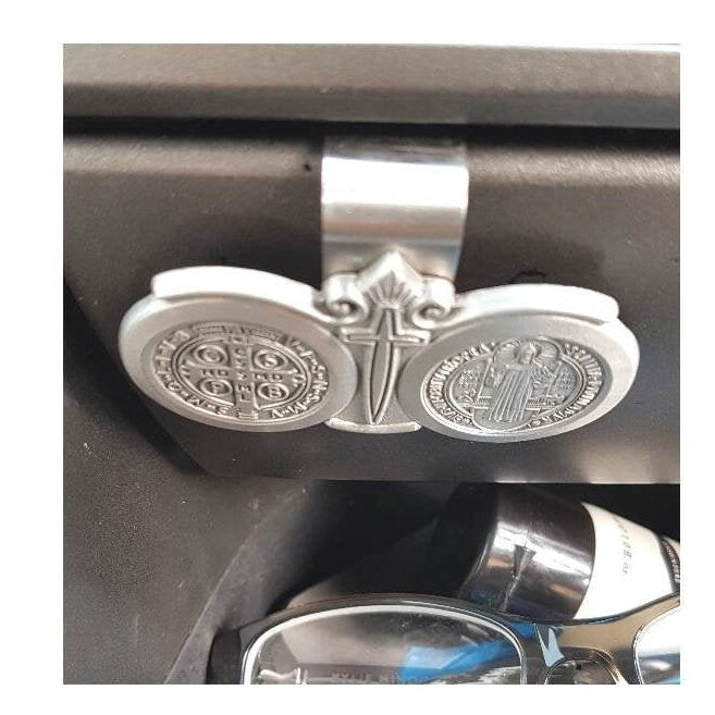 Car Visor St Benedict/Saint Benedict Car Clip/Patron Saint Automobile Clip/Religious Travel Accessories/Auto Rosary/Pewter Medal For Car