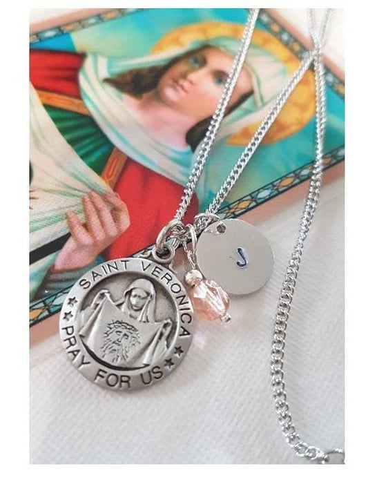 Saint Veronica Pewter Personalized Medal/First Communion Gifts/Girls Confirmation Gifts/Patron Saint of Photographers, laundry workers