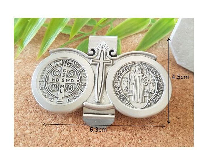 Car Visor St Benedict/Saint Benedict Car Clip/Patron Saint Automobile Clip/Religious Travel Accessories/Auto Rosary/Pewter Medal For Car