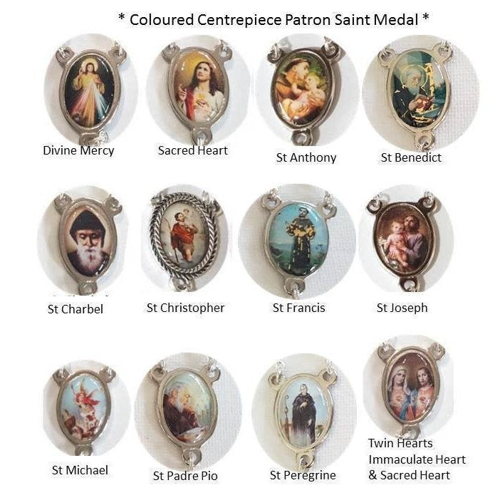 Wood Rosary with Patron Saint,Men's Rosary, Black or Brown Oval Beads Wood Rosary, Boys Communion and Confirmation Gift, Choose Saint Medal