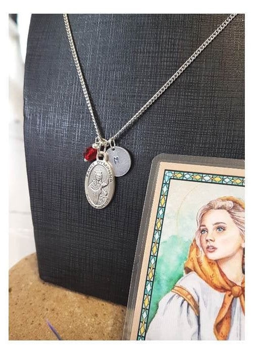 St Dymphna Necklace Personalised/Patron Saint For Depression/Saint Dymphna Healing Saint For Anxiety/Saint Medal Prayer Card & Birthstone