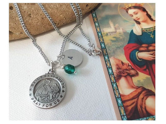 St Elizabeth Of Hungary Catholic Medal/Pewter Saint Elizabeth Patron saint of Widows, Brides ,Sick Children/Personalised Birthstone charms