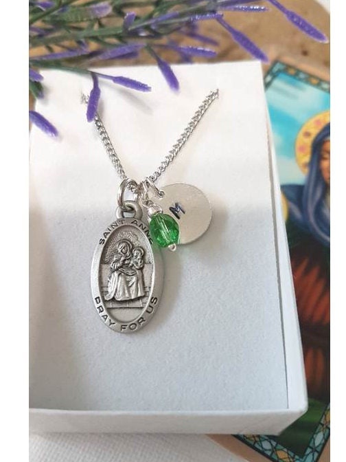 St Anne Pewter Personalized Medal,Saint Anne Patron Saint For Pregnancy,Catholic Medals For Grandmothers, homemakers,mothers,Initial Charm
