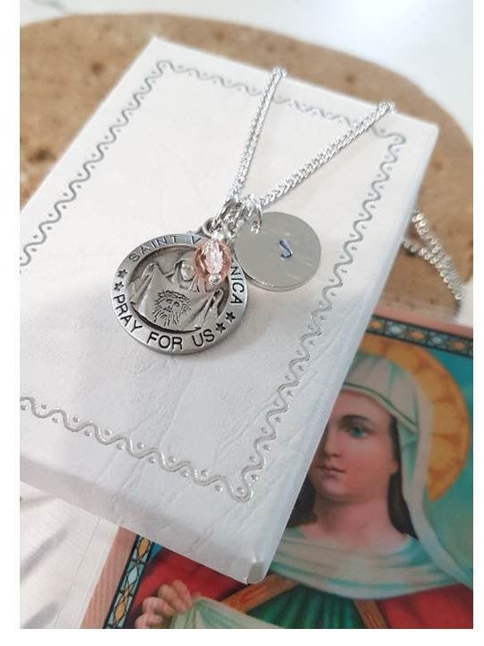 Saint Veronica Pewter Personalized Medal/First Communion Gifts/Girls Confirmation Gifts/Patron Saint of Photographers, laundry workers