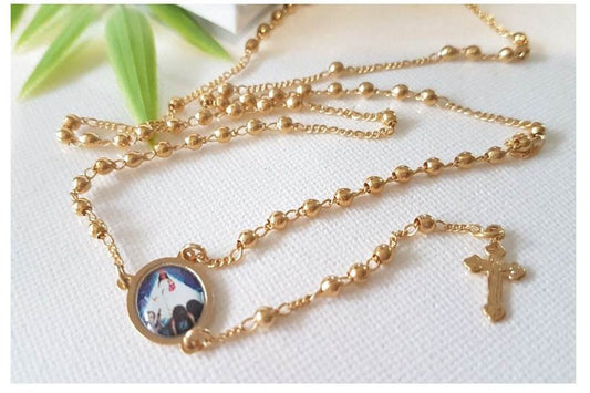 Gold Filled Caridad Del Cobre Necklace,18K Gold Filled Rosary Chain,Gold Our Lady Of Charity Rosary Necklace,Ladies Rosary,Virgin Mary Medal