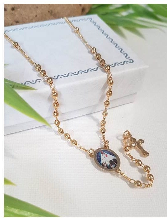 Gold Filled Caridad Del Cobre Necklace,18K Gold Filled Rosary Chain,Gold Our Lady Of Charity Rosary Necklace,Ladies Rosary,Virgin Mary Medal