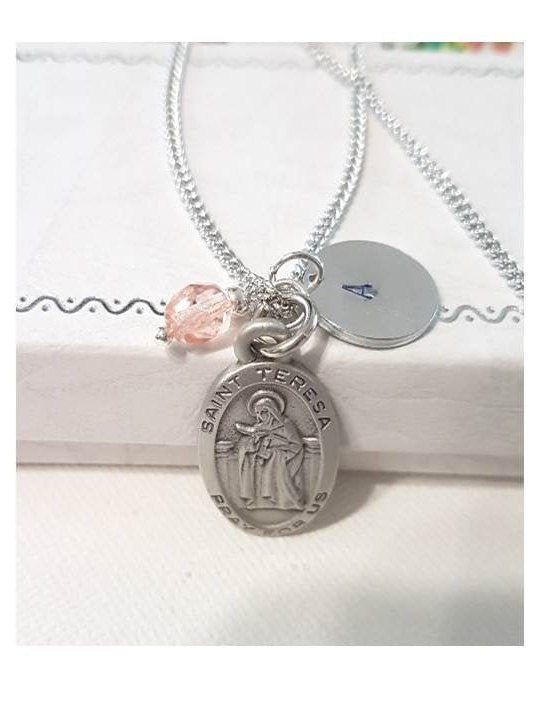 St Teresa of Avila Necklace with Prayer Card/Personalised Saint Pendant,Catholic Saint Birthstone Medal,Confirmation and Communion Gifts