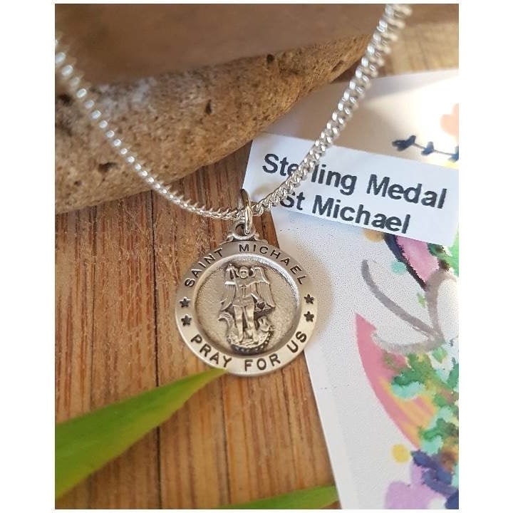 St Michael Sterling Silver Necklace,Sterling St Michael Pray For Us Medal, First Communion gifts for Boys and Girls,Confirmation Gift