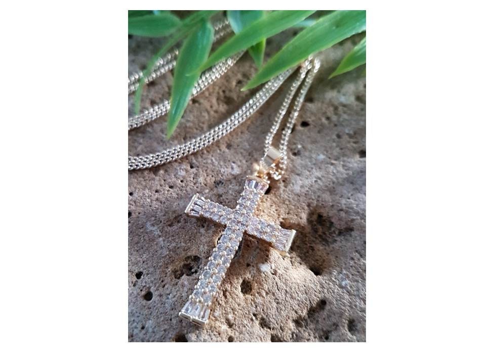 Gold Filled CZ Cross Necklace,Micropaved Cubic Zirconia Cross Pendant,14K Gold Filled Clear Cz Cross,Ladies Gold Cross Jewelry,Vermeil Cross