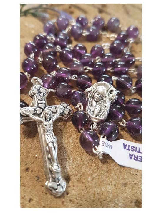 Gemstone Amethyst Rosary Necklace,Genuine Amethyst Rosary, Healing Gemstone Prayer Beads,Italian Beads Gemstone Rosary,Amethyst Rosary Chain