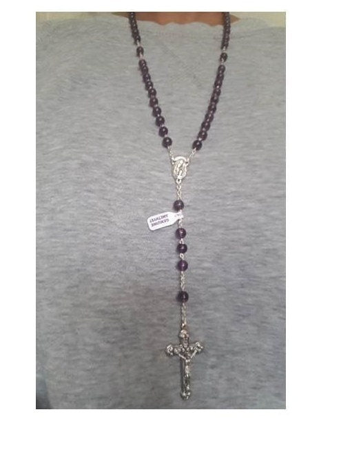 Gemstone Amethyst Rosary Necklace,Genuine Amethyst Rosary, Healing Gemstone Prayer Beads,Italian Beads Gemstone Rosary,Amethyst Rosary Chain