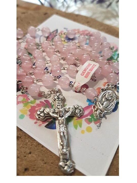 Rose Quartz Rosary Necklace,Gemstone Necklace,Genuine Rose Quartz Rosary,Italian Semiprecious Stone Prayer Beads, Italian Rosary Parts