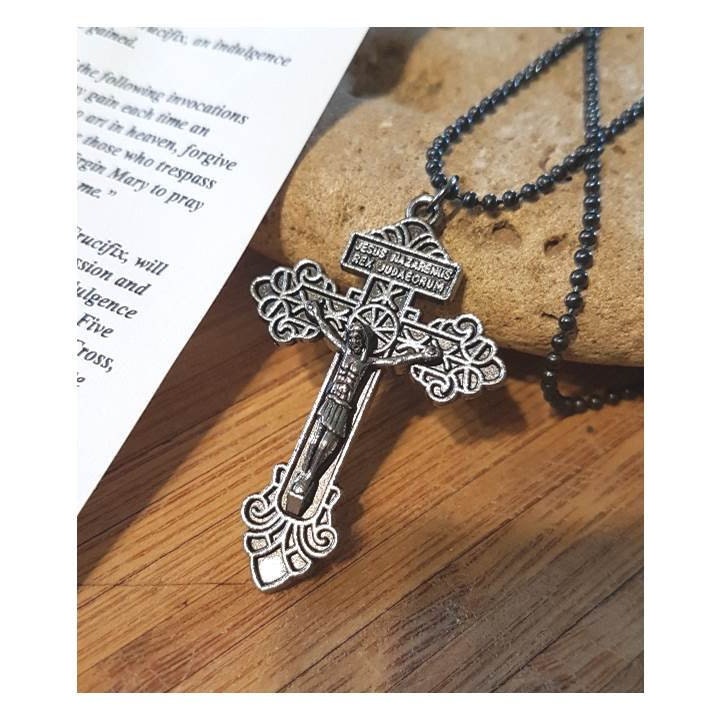 Pardon Cross Necklace,Pardon Crucifix Chain for Men, Men's Cross Pendant,Gunmetal Pardon Cross,Big Silver and Gunmetal Crucifix Necklace