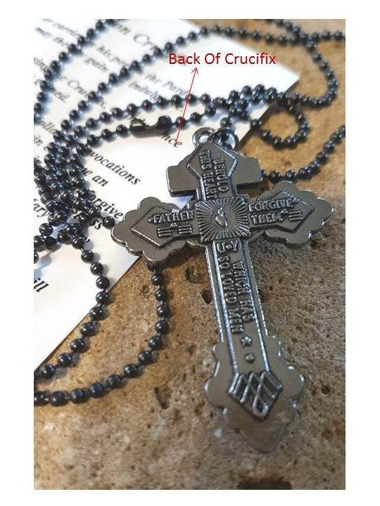 Pardon Cross Necklace,Pardon Crucifix Chain for Men, Men's Cross Pendant,Gunmetal Pardon Cross,Big Silver and Gunmetal Crucifix Necklace
