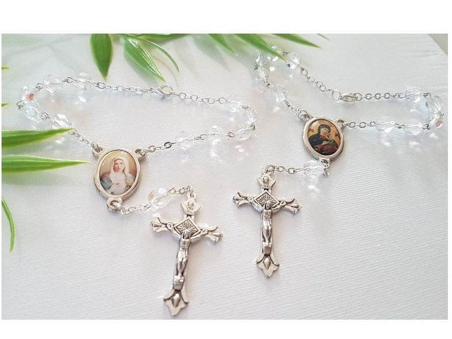 Blessed Virgin Mary Car Rosary,Our Lady Of Perpetual Help One Decade Rosary,Protection for Car and Driver, Crystal Rosary,Virgin Mary Medal